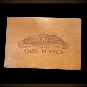 Casa Blanca Wooden Cigar Box w Metal Hinges & Clasp Empty Box Only 9.5” x 6.5”